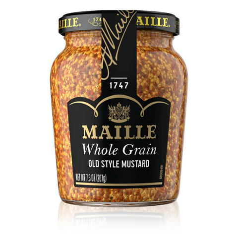 Maille Whole Grain mustard for a nutty, tangy mustard flavor.
