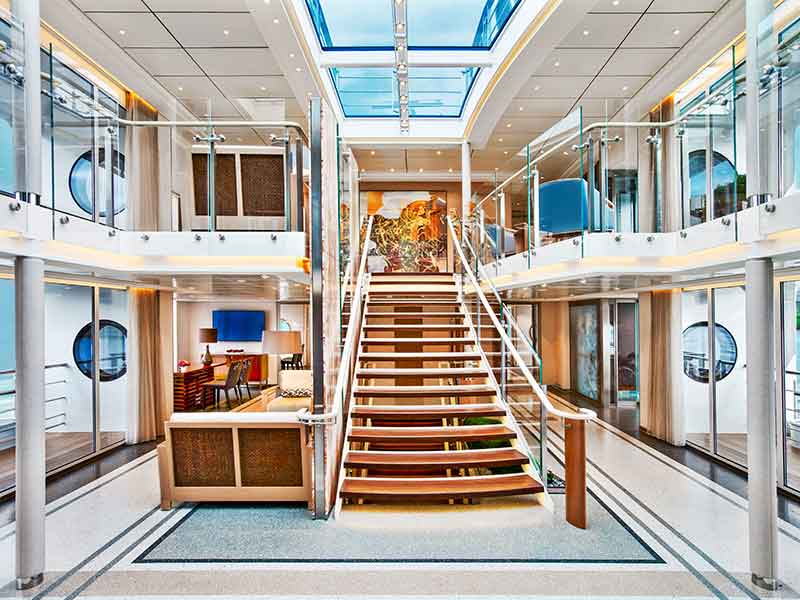 Atrium Lobby provides sweeping views of port and starboard scenery.